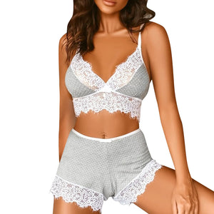 Pajamas Set Soft Cami Crop Top And Shorts 2 Piece Sleepwear